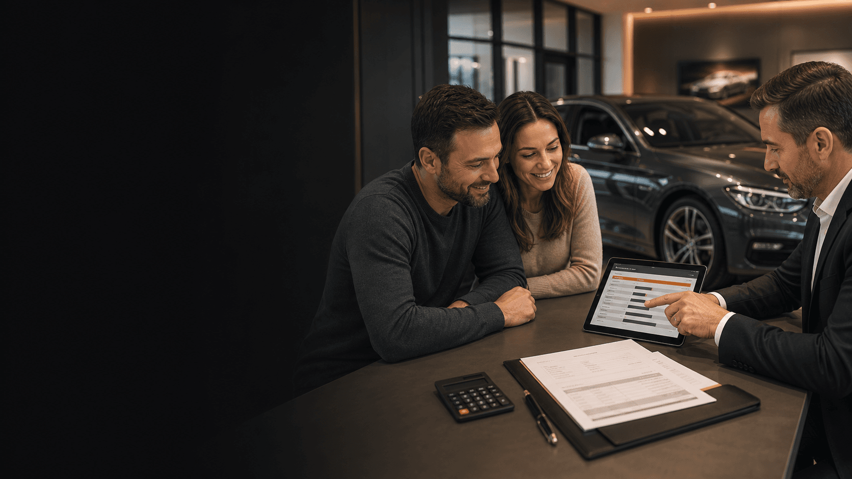 Customers reviewing a financing application with an advisor